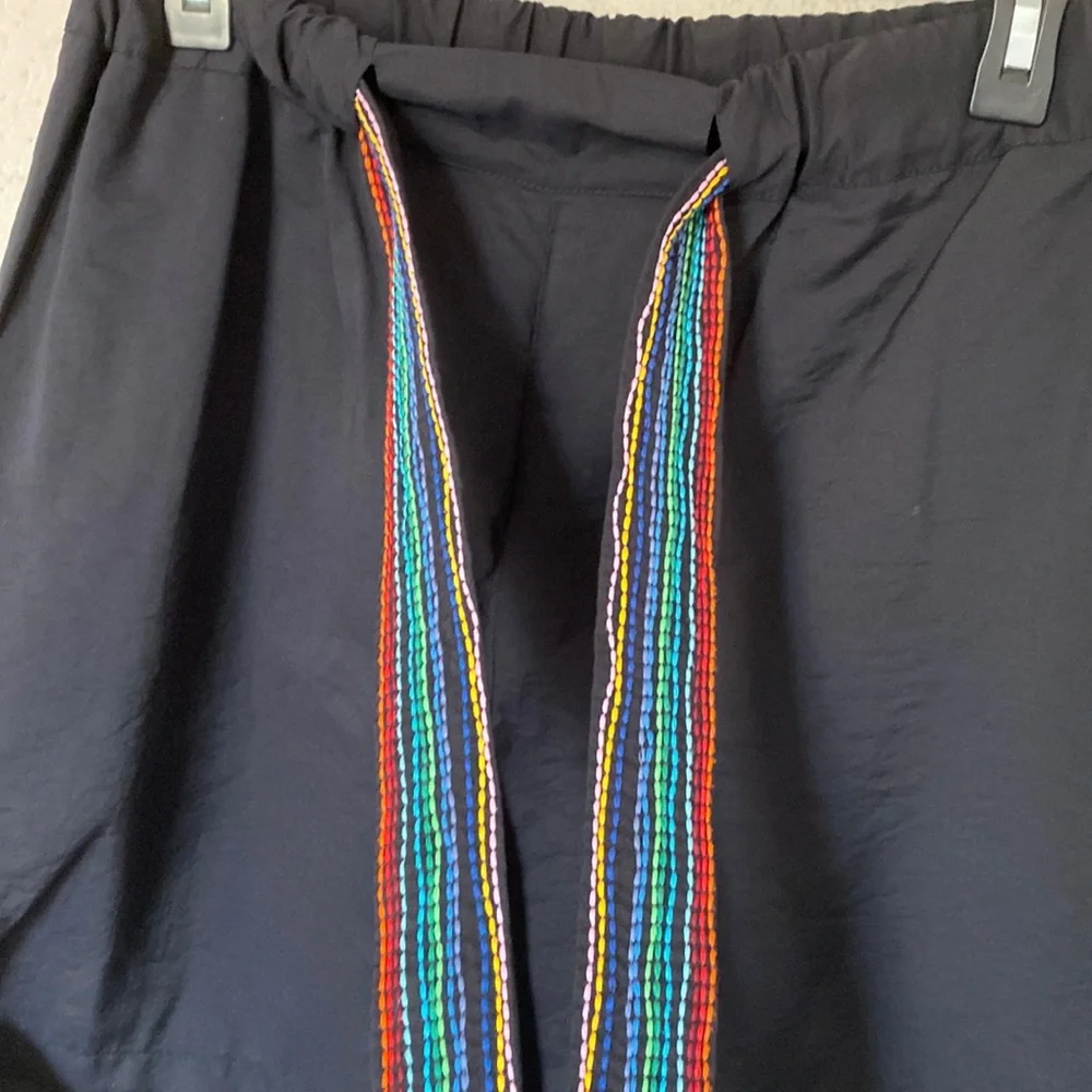 Chinti & Parker Black Shorts with Woven Rainbow Belt